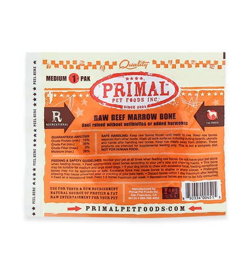 Primal Pet Foods Raw Recreational Beef Marrow Bones (Medium - 1 Pk)