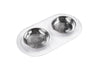 Messy Mutts Double Silicone Cat Feeder with Stainless Saucer Shaped Bowl (Warm Grey)