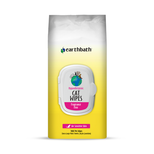 Earthbath Hypoallergenic Fragrance Free Grooming Cat Wipes (100 ct)