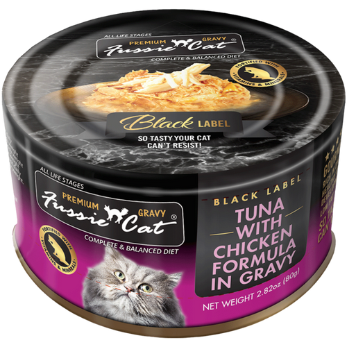 Fussie Cat Black Label Tuna with Chicken Formula in Gravy Wet Cat Food (2.82 oz (80g) cans)